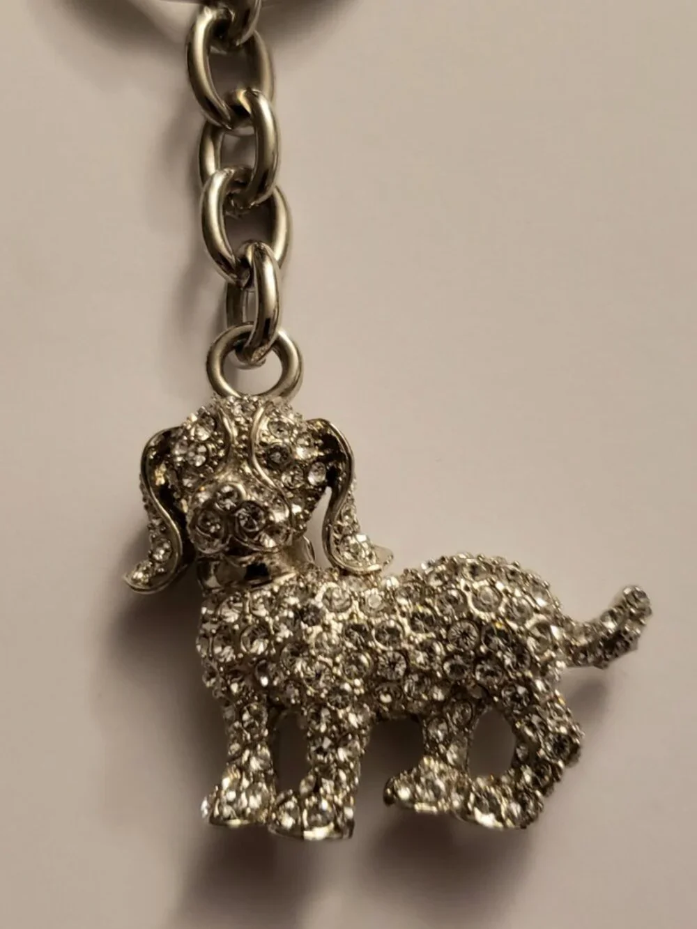 Beagle Crystal Keychain Dog Puppy Key Ring Bag Charm Silvertone Pave Crystals